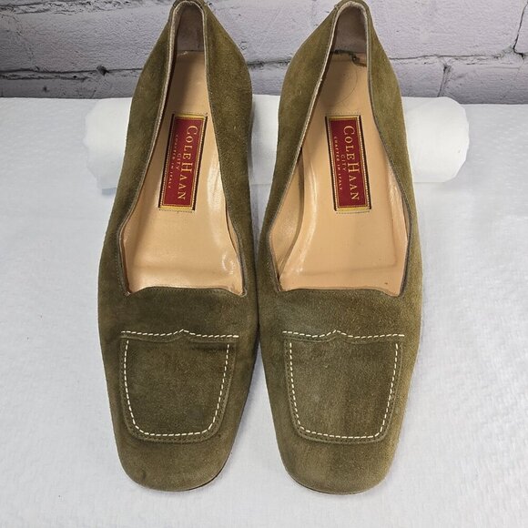 COLE HAAN OLIVE GREEN SUEDE LOAFERS WOMENS SIZE 7 CRAFTED IN ITALY - Picture 1 of 6